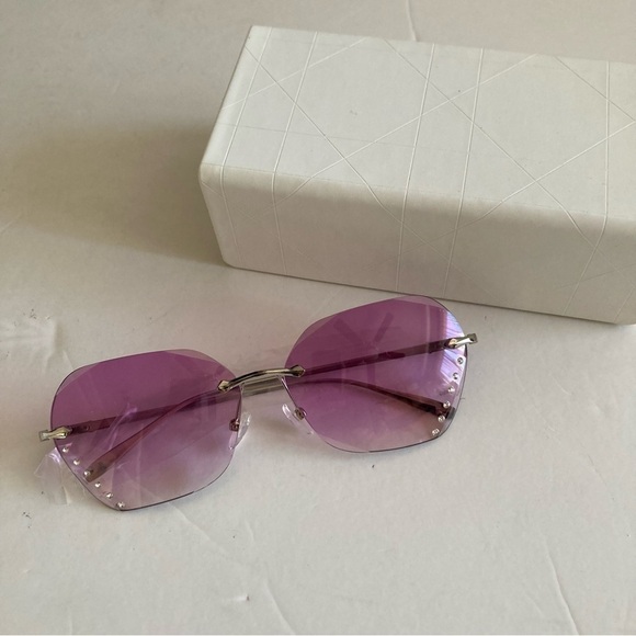 New Diamond Shape Y2K Sunglasses Gems Light Purple Glass Silver Frame - Picture 1 of 4
